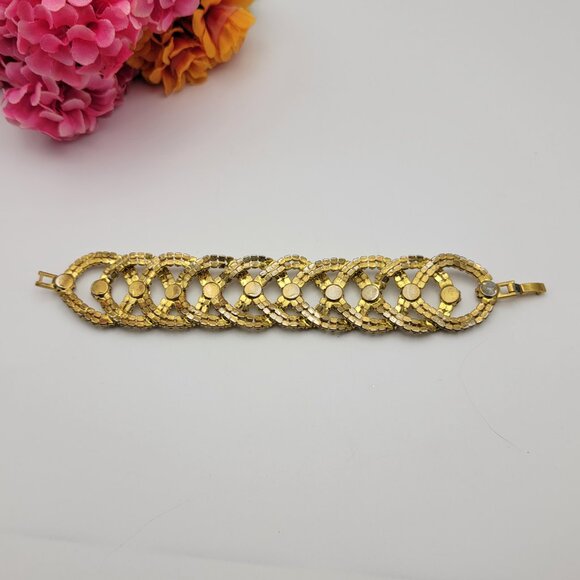 Vintage Gold Tone Clear Crystal Statement Chain Bracelet 7" Fold Over Clasp - Picture 8 of 15